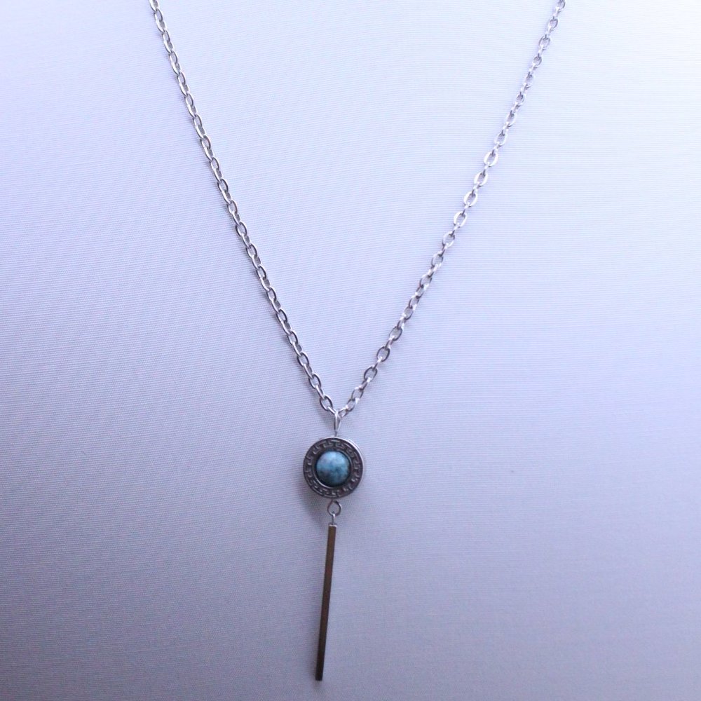 Long Gemstone Apatite Pendant and Stainless Steel Necklace for Men and Women